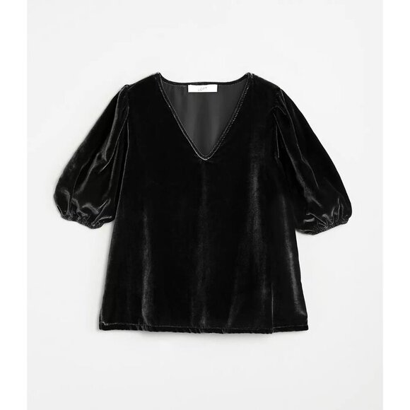 The Loft Plus Size Crushed Velvet Puff Sleeve V-Neck Blouse Top Shirt Grey 16 - Picture 3 of 10